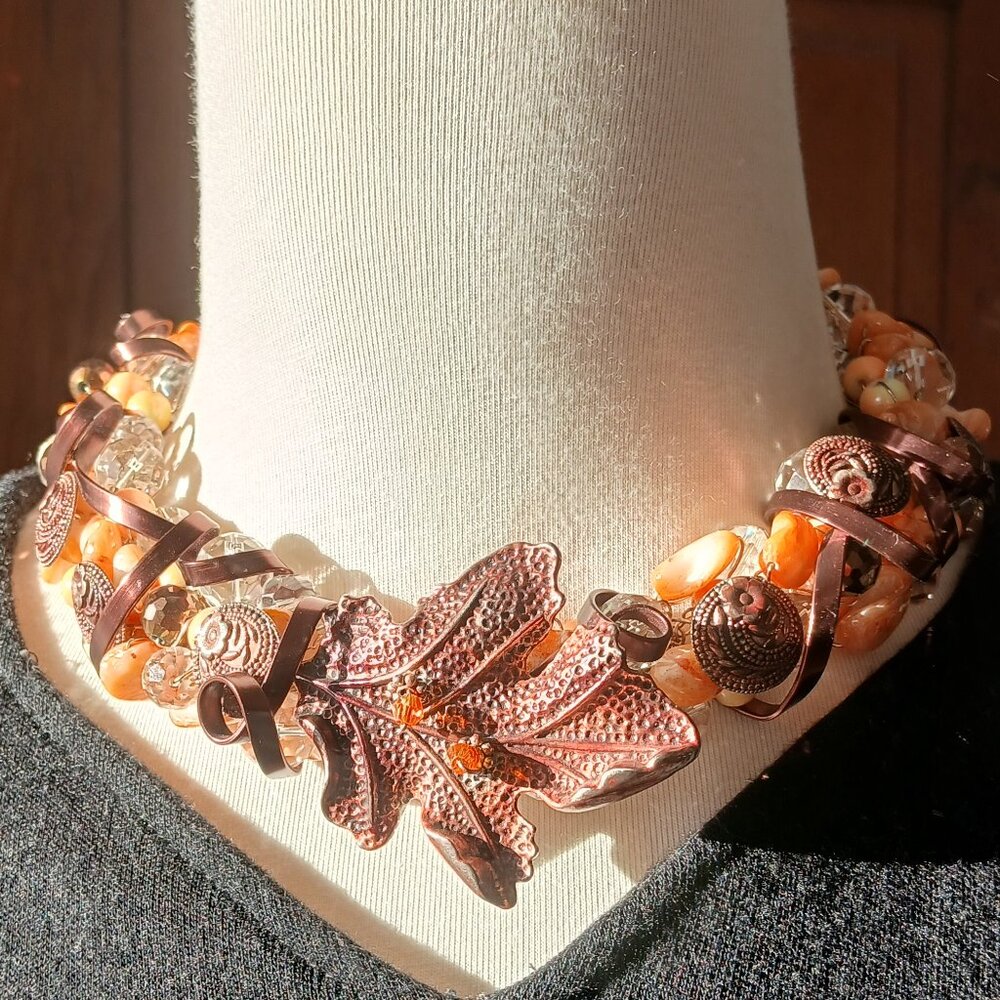 unique artisan made mixed media necklace choker Queen of Fall autumnal statement